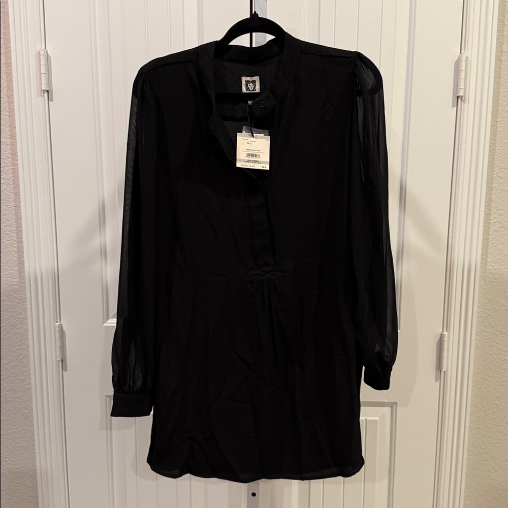 NWT Anne Klein Black Sheer Tunic Blouse
